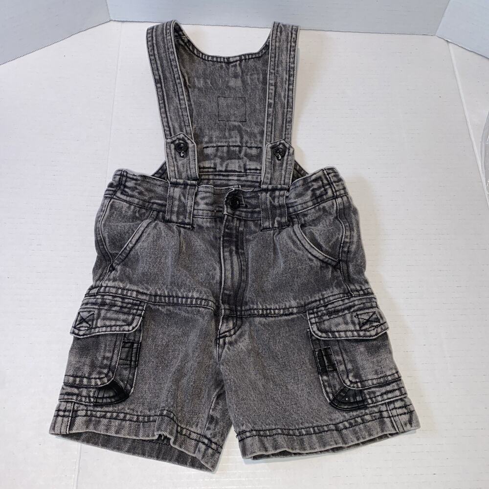 Retro 90s Toddler Overalls -Gray Denim Black Acid Wash Style Body Gear sz 4T